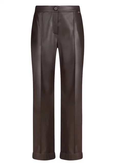 Панталон с висока талия и кожен ефект - Кафяв
