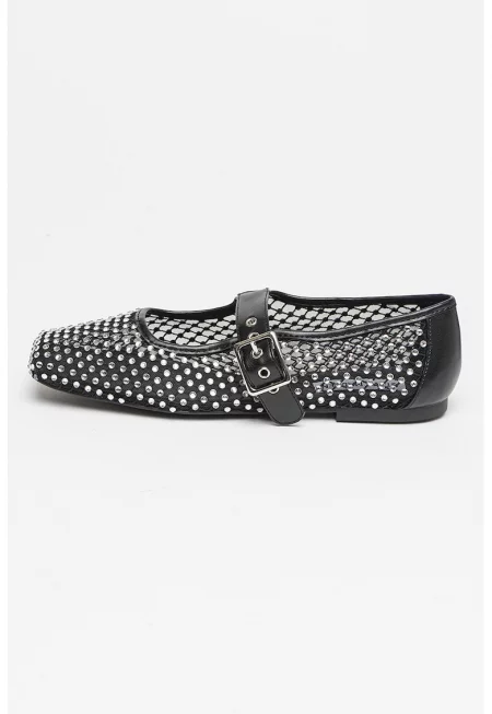 Пантофки с декоративни камъни - Черен