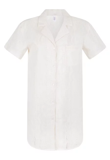 Пижама тип риза с двойни ревери - Крем