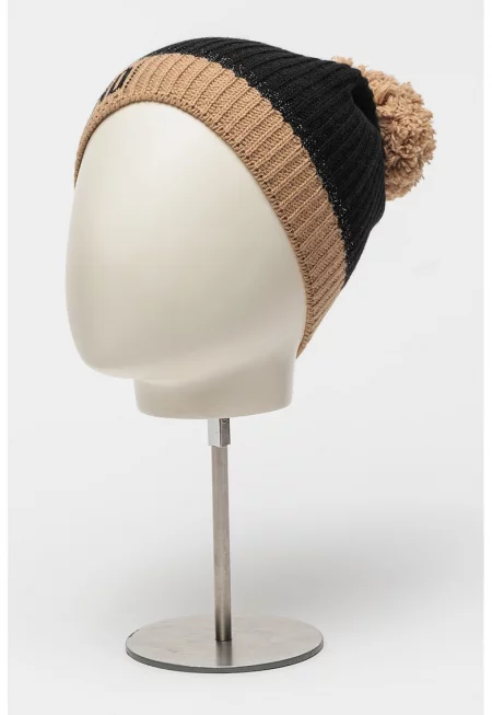 Плетена шапка с вълна - Черен/Кафяв