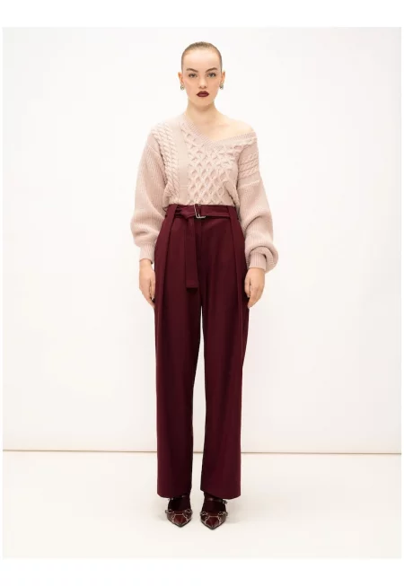Прав панталон с ръб - Тъмночервен