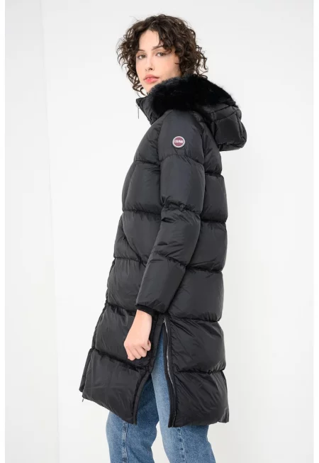Пухено зимно яке с цепка с цип - Черен