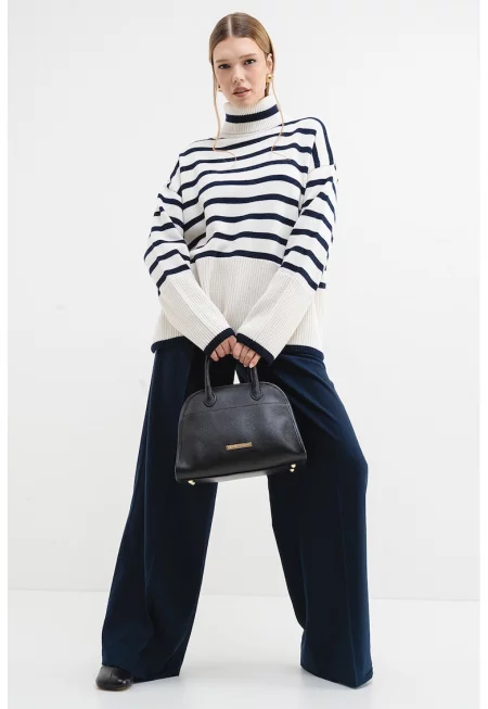 Пуловер на райе с вълна - Ултрамарин синьо/Крем