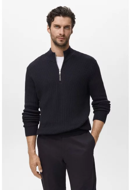 Пуловер с къс цип