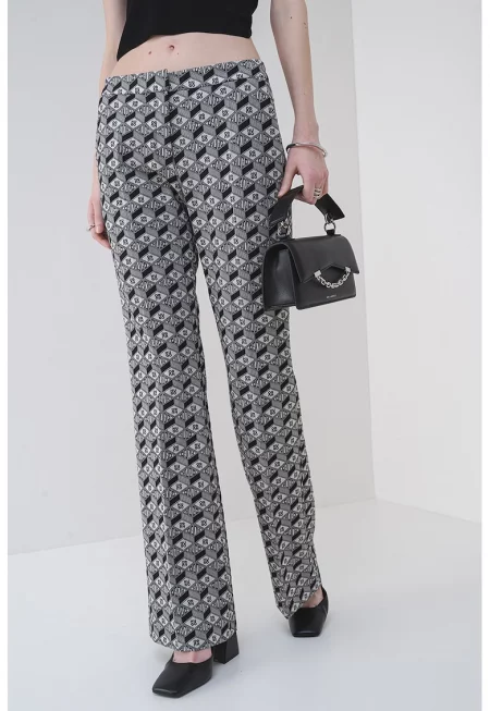 Разкроен панталон с лого - Избеляло черно/Мръснобял