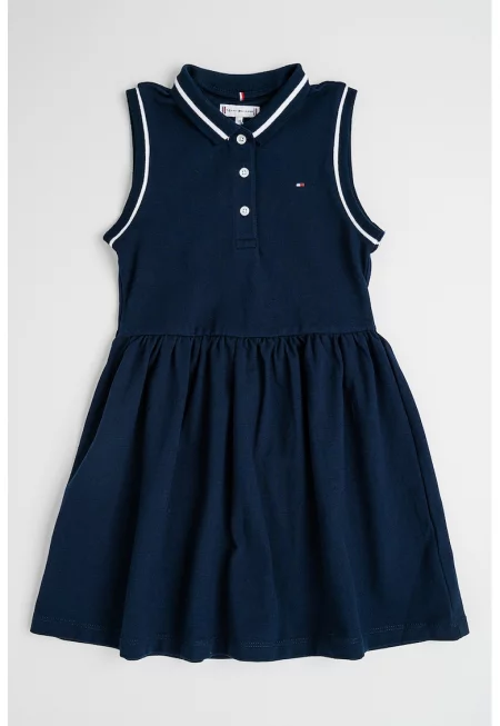 Разкроена рокля без ръкави с яка - Тъмносин