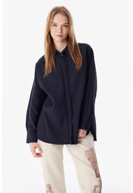 Рипсена риза с цип - Ултрамарин синьо