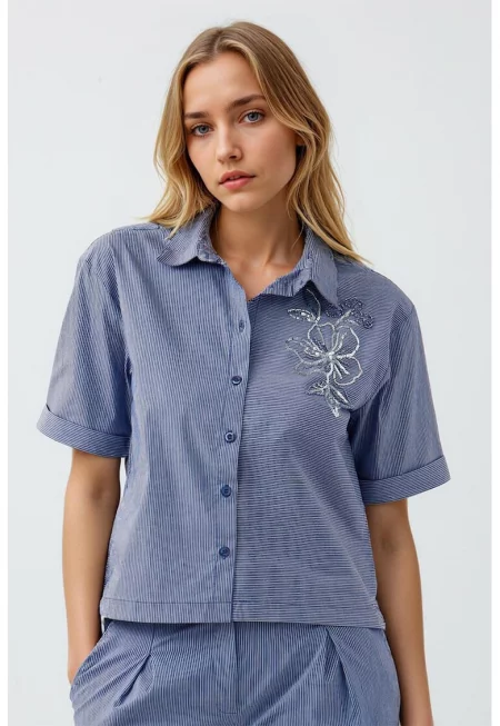 Риза с къси ръкави - Прашно синьо
