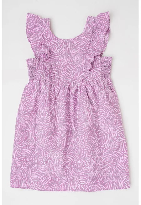 Рокля с лен с десен и набирания