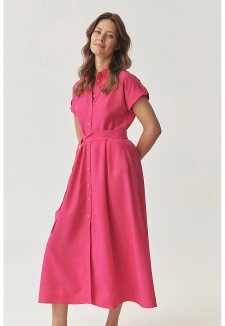 Рокля с лиосел с връзка - Пастелнорозов