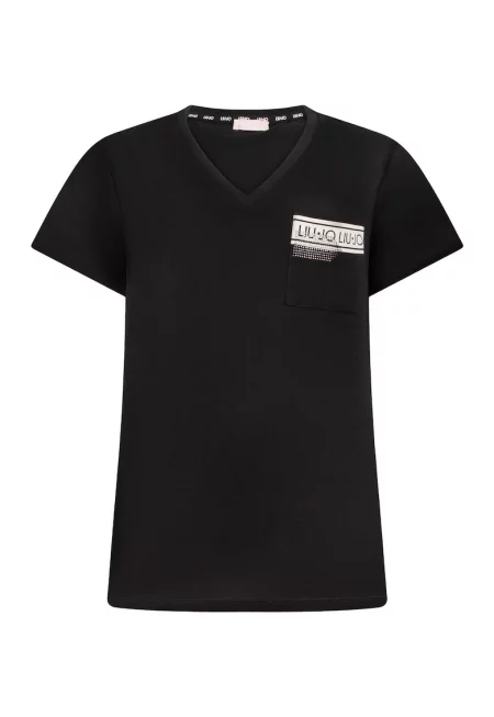 Шпиц тениска с пришито лого - Черен