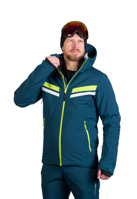 Ски яке с качулка - Неоново зелено/Петролно синьо