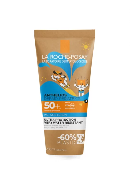 Слънцезащитен лосион La Roche Posay Anthelios WetSkin Dermo-Pediatrics SPF 50+ - За деца - За тяло - нанасяне върху мокра кожа - 200 мл