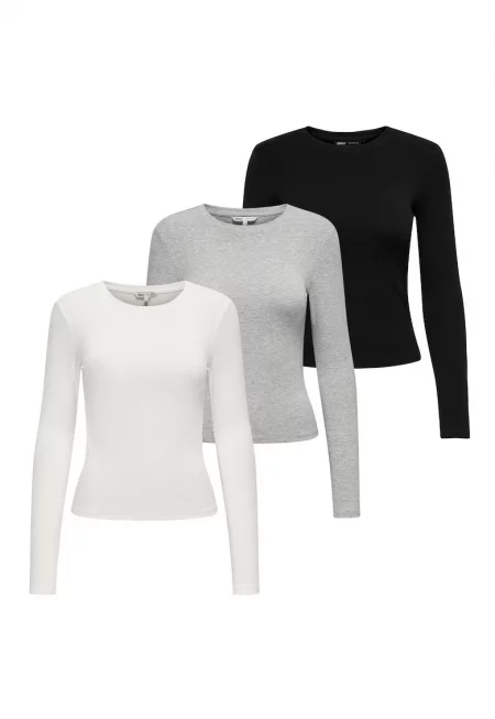 Слим блузи - 3 броя - Слонова кост/Черен/Сив