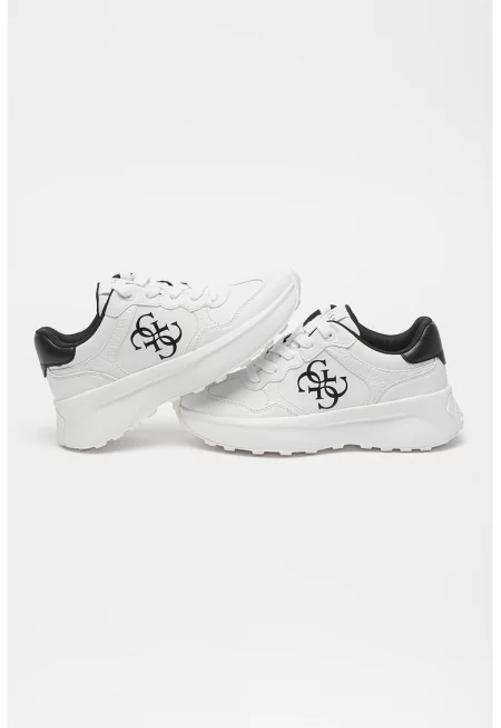 Спортни обувки от еко кожа с лого - Бял