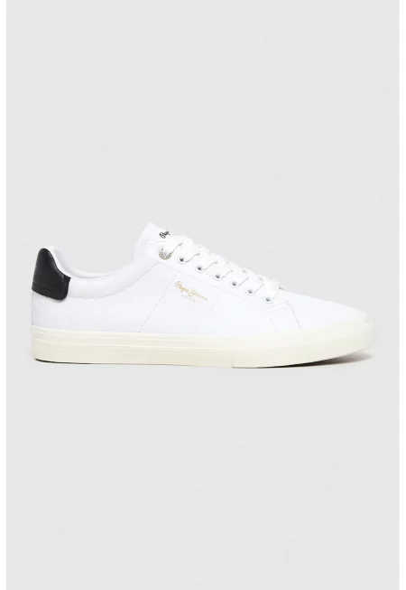 Спортни обувки от еко кожа с лого - Бял