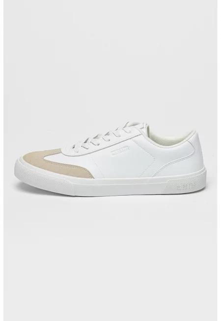 Спортни обувки от еко кожа с връзки - Бял/Светло сив