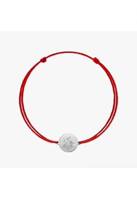 Сребърна гривна с шнур Silver BirthFlower - септемврийски астер