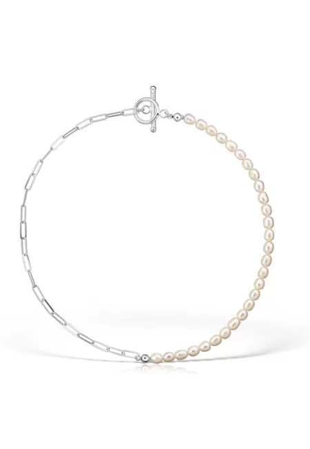 Сребърно колие 925 с бели култивирани перли 6 -5 мм + верижка с кламер - закопчалка