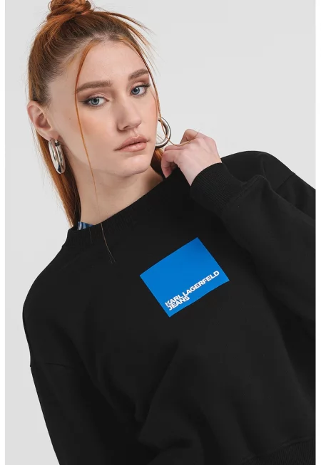 Суитшърт от органичен памук с лого - Черен/Кралско Синьо/Бял