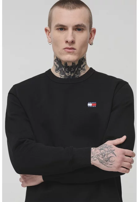 Суитшърт с овално деколте и лого - Черен