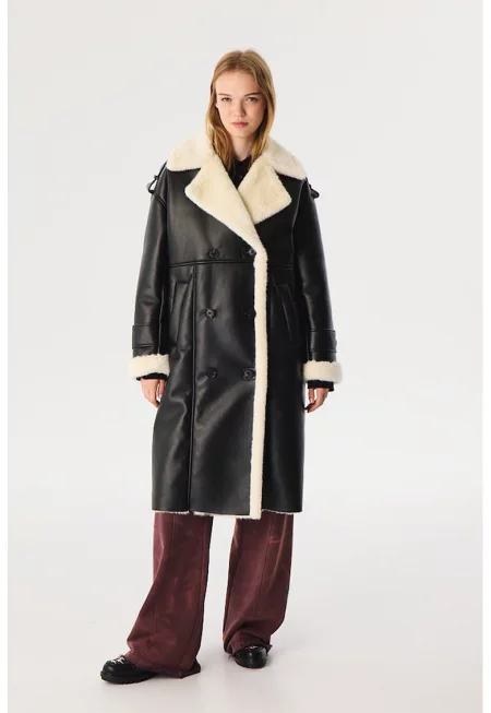 Свободно палто от еко кожа