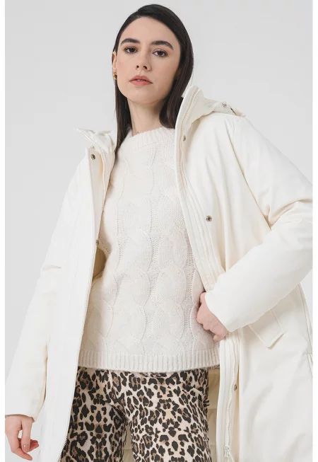 Свободно зимно яке с цип - Мръснобял