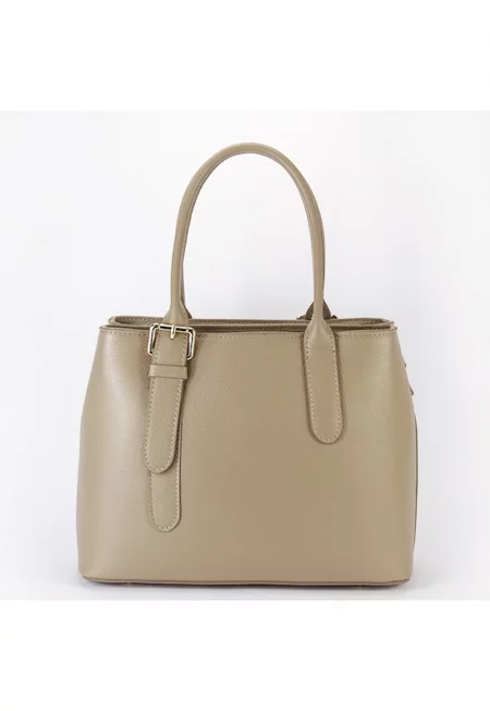 Тъмно бежова голяма чанта от естествена кожа 1702 122 16892 - Тъмнобежово