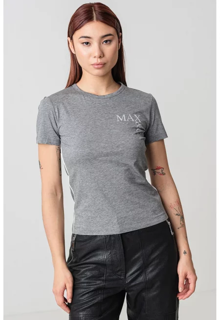 Тениска с овално деколте и лого - Сив