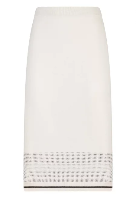 Вталена миди пола с декоративни камъни - Бял