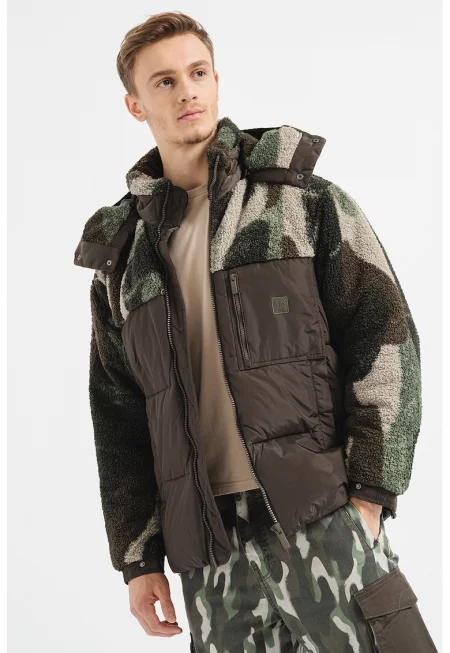 Зимно яке с джоб на гърдите с цип - Зелен