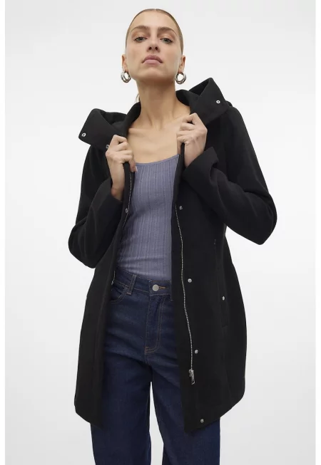 Зимно яке с качулка - Черен