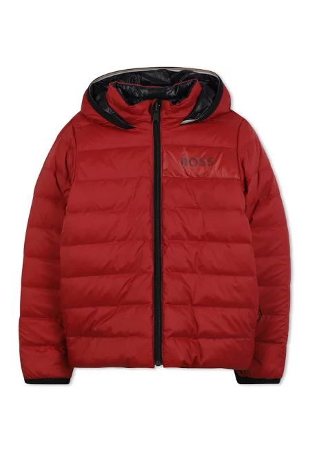 Зимно яке с пухена вата - цип и лого - Червен/Черен
