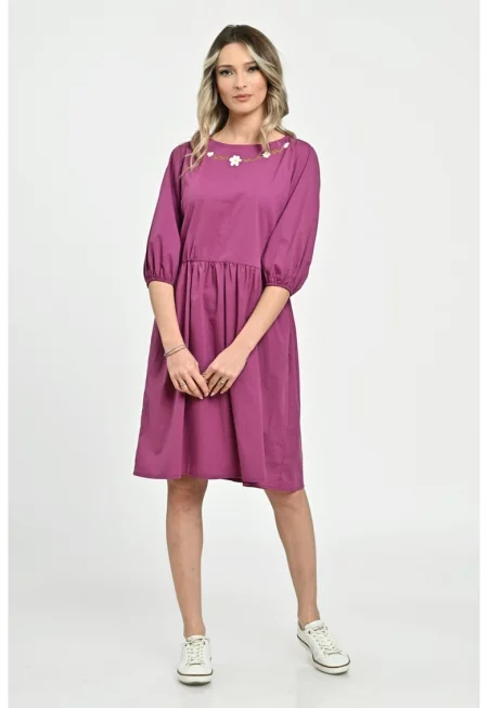 888144275-Дамска средна рокля V265 - боядисана Фуксия