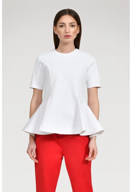 Блуза Frida с подгъв тип пеплум - Бял