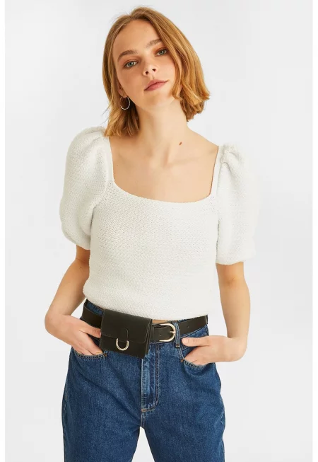 Блуза с памук с квадратно деколте