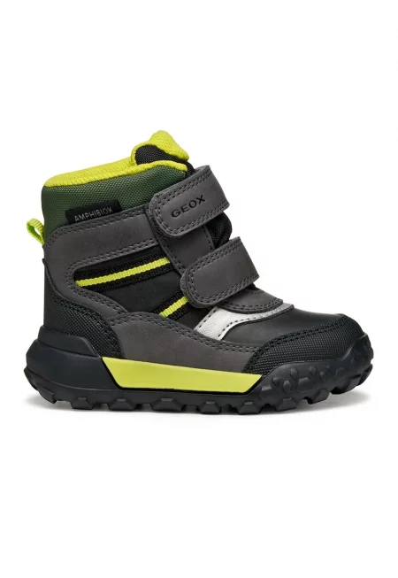 Боти от еко кожа с велкро - Черен/Електриково Зелено