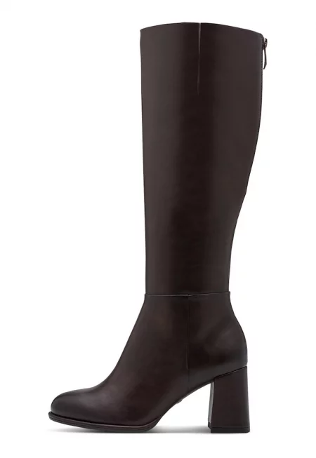 Ботуши до коляното от еко кожа - Коняк кафяв