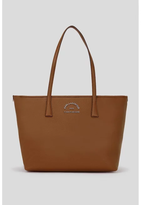 Чанта от еко кожа с метално лого - Канелено кафяво