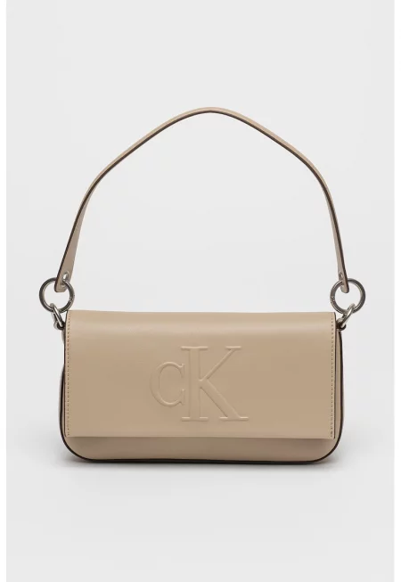 Чанта през рамо от еко кожа с лого - Светло кафяво