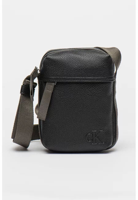 Чанта през рамо от еко кожа с текстилна презрамка - Черен