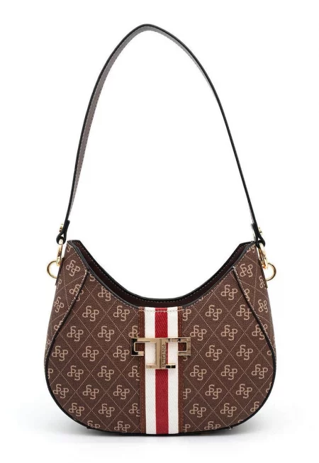 Чанта за рамо от еко кожа с принт - Червен/Бял/Кафяв