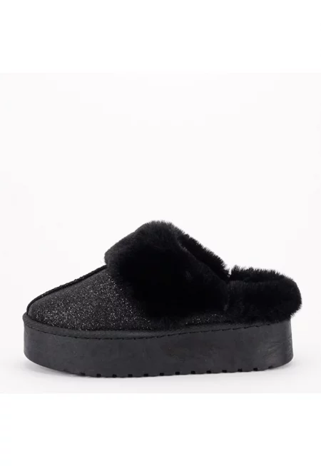 Черни подплатени чехли с брокат HY88-59 114 16007