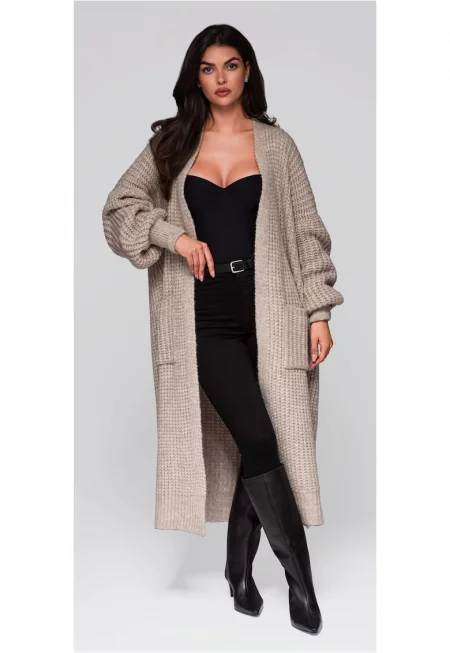 Дълга жилетка пуловер  LW-SWCD-0104 - Бежов