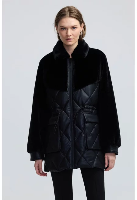 Дълго зимно яке от еко кожа