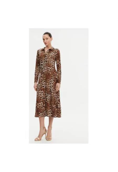 Дамска рокля  251-RUFUS - Полиестер/Еластан - Кафяв