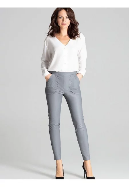 Дамски панталон - Ленитиф - сив - ластик - големи джобове