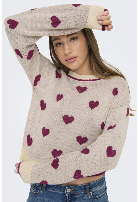 Десениран пуловер с паднали ръкави