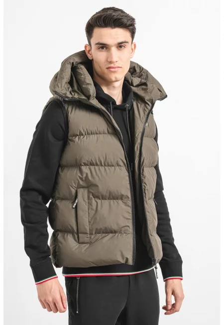 Елек с качулка и джобове с цип - Бежов/Аква зелено