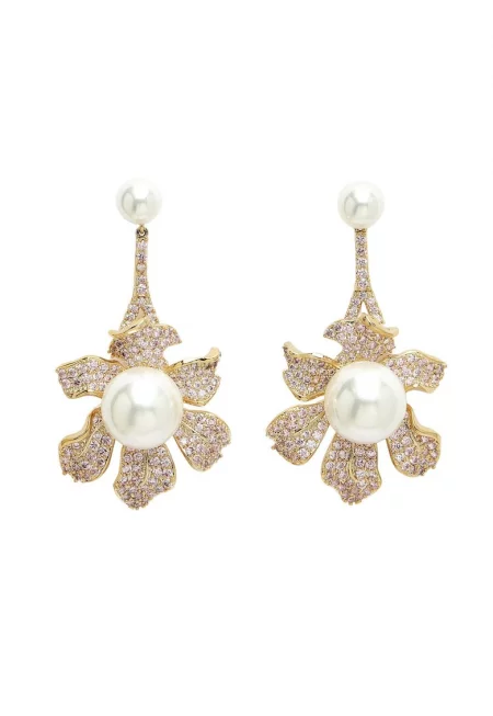 Флорални обеци с циркони и перли